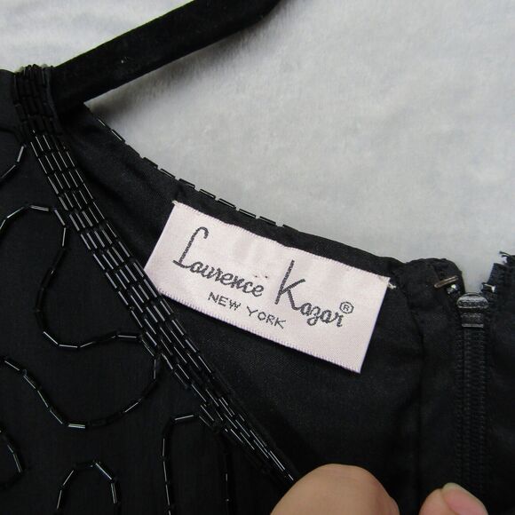 Laurence Kazar Black Gold Beaded Sequin Evening Dress Mini Short Sleeve Silk S - Picture 8 of 13